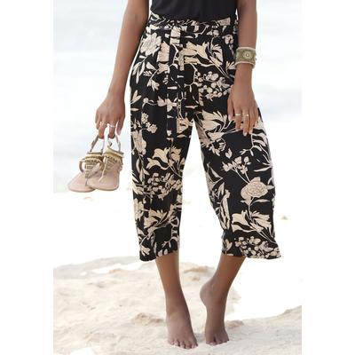 Culotte LASCANA "mit luftig-weitem Bein", Damen, Gr. 34, N-Gr, grau (schwarz, taupe, bedruckt), Jersey, Obermaterial: 95% Viskose, 5% Elasthan, bedruckt, figurumspielend 7/8-Länge, Hosen Culotte, mit Blumendruck, Stoffhose, leichte Sommerhose,...