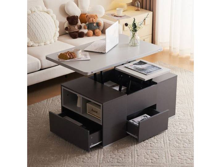 Table Basse Multifonctionnelle Relevable Le Bureau Peut Ouvrir 2 Tables Moderne Meubles de Salon avec Tiroirs Table à