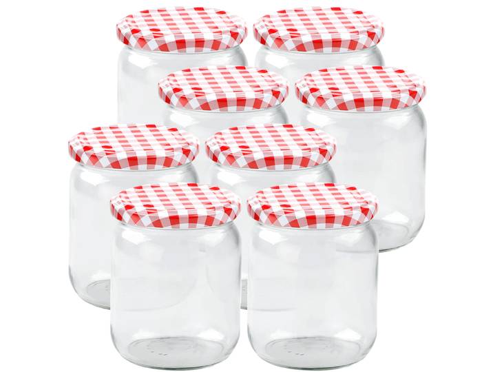 8er-Set Einmachgläser mit Schraubdeckel, Sturzgläser mit Karo-Muster, je 540 ml