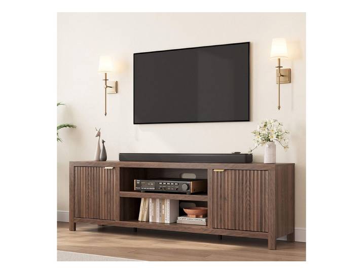 GarveeMore TV-Schrank Geriffeltes TV‑Bank Stauraumschrank TV‑Board Lowboard Media‑Board Modernes 178 cm Center aus Holz Audio‑Board für TVs bis 80 Zoll