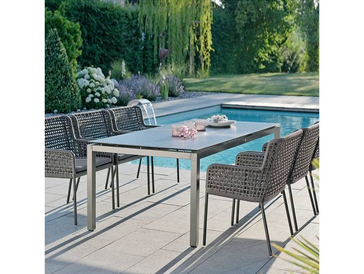Stern Greta Aluminium Set 6 Sessel seidengrau mit Tischgestell