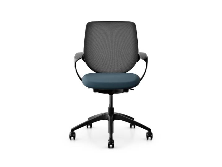 Bürostuhl Giroflex 313 mit Netz-Rückenlehne, mit Fixarmlehnen Blau/Schwarz, Neu