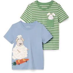 Tchibo - 2 Kinder-T-Shirts mit Applikation - Jungen - Gr. 98/104 - hellblau