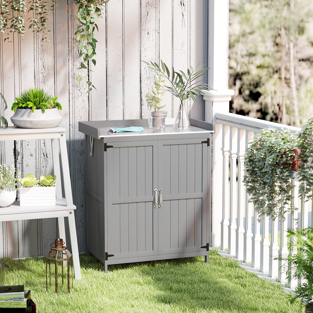 Outsunny Wooden Garden Shed, Tool Shed, Garden Cupboard Grey Gray 74cm W X 43cm D X 88cm H
