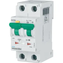 Eaton 111639 FI/LS Kombination, 6 A, 300 mA, LS-Charakteristik: C, 2p, FI-Charakteristik: A PKPM2-6/2/C/03-A