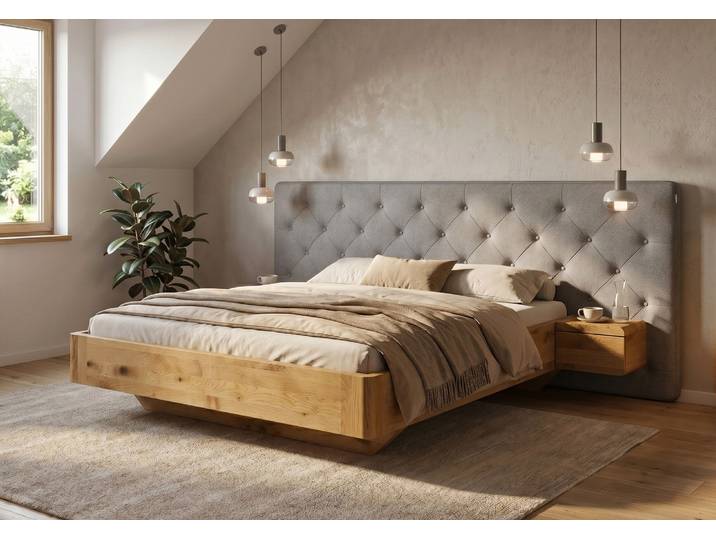Bett „Clarissa“ Wildeiche 140 x 210 cm Massivholz Wildeiche