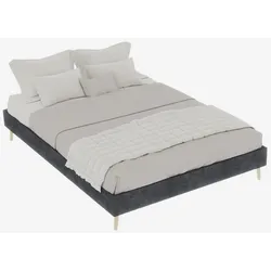 OKWISH Polsterbett 140x200 Stoff Holzrahmen Doppelbett Komfort Modern Schlafmöbel Stabil Elegant Luxuriös Grau