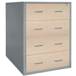 Gürkan Hängeregistraturschrank 4 Schübe 2-bahnig Holzfront silber, 76x132x62 cm