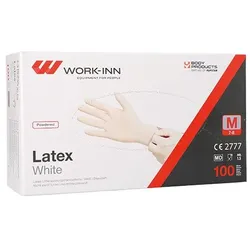 100 `WORK-INN` Handschuhe, Latex gepudert `White` weiss - natur Größe M
