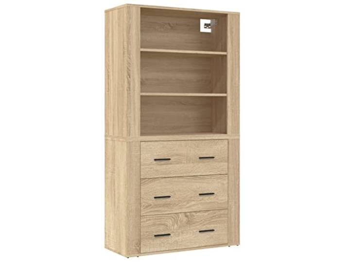HGFDVCMR Highboard 2-teilig Sonoma-Eiche Holzwerkstoff Schrank Vielseitiges Standregal für Wohnzimmer und Flur, flexibel kombinierbar mit Wandbefestigung für maximale Raumnutzung.