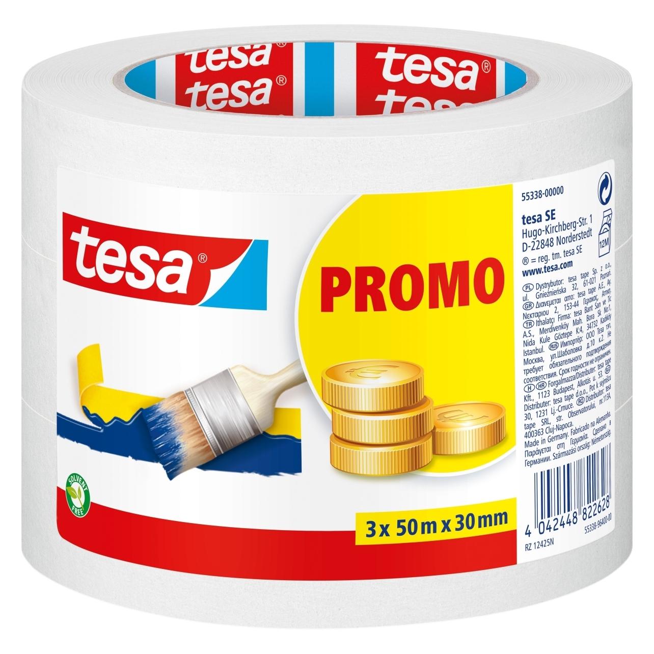 tesa 3x Malerband ECONOMY Abdeckband, Dreierpack (30 mm) (55338-00000-15)