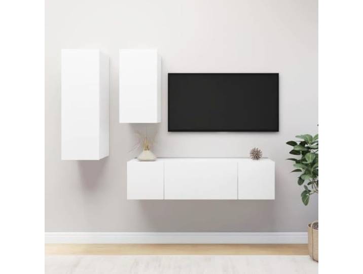 Molumvel 4-TLG. TV-Schrank-Set, Wand-Sideboard aus Holzwerkstoff, Weiß Modernes Design, Platzsparend, Zur Wandmontage, Vielseitiger Stauraum