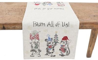 Manor Luxe Animal's Fun Holiday Party Embroidered Table Runner 16 by 36-Inch