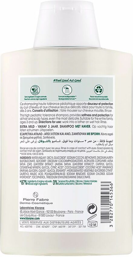Klorane Lait D’AVOINE Shampoing doux au 200 ml