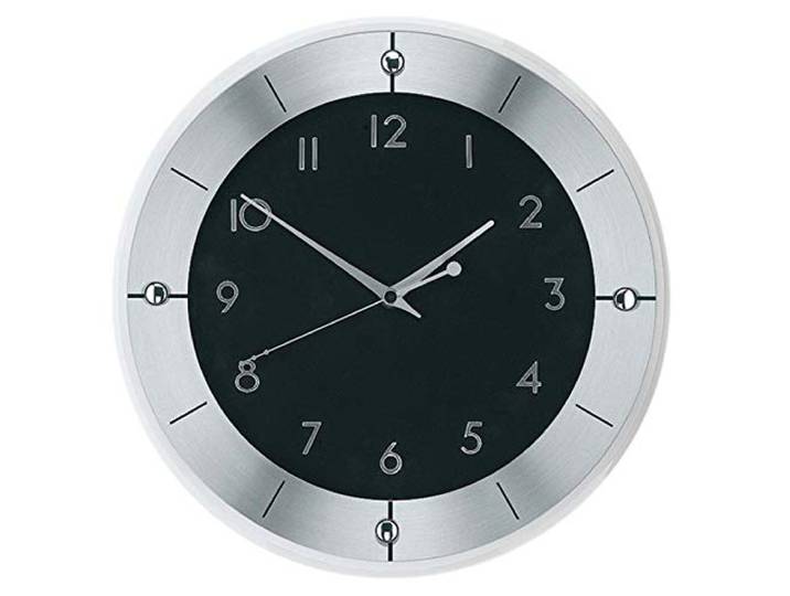 AMS 5849 Wanduhr Funk Modern Metall mit Schwarzem Zifferblatt und Facettiertem Mineralglas 31 cm