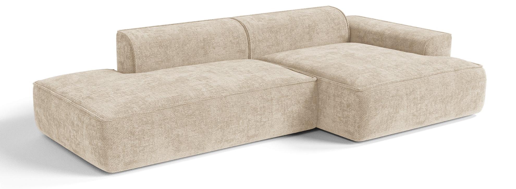 Rechtes Ecksofa HANA Strick-Samt Creme 260cm