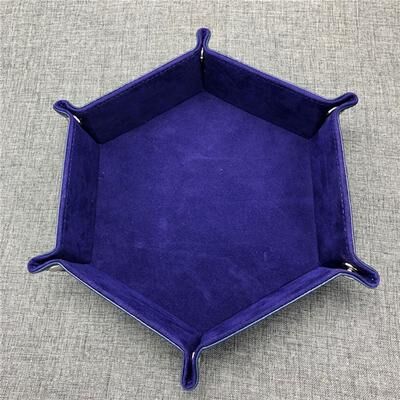 Multisell Products Hub Hexagon Dice Game Storage Tray, Rolling Folding PU Leather Velvet Dice Mat blue 01