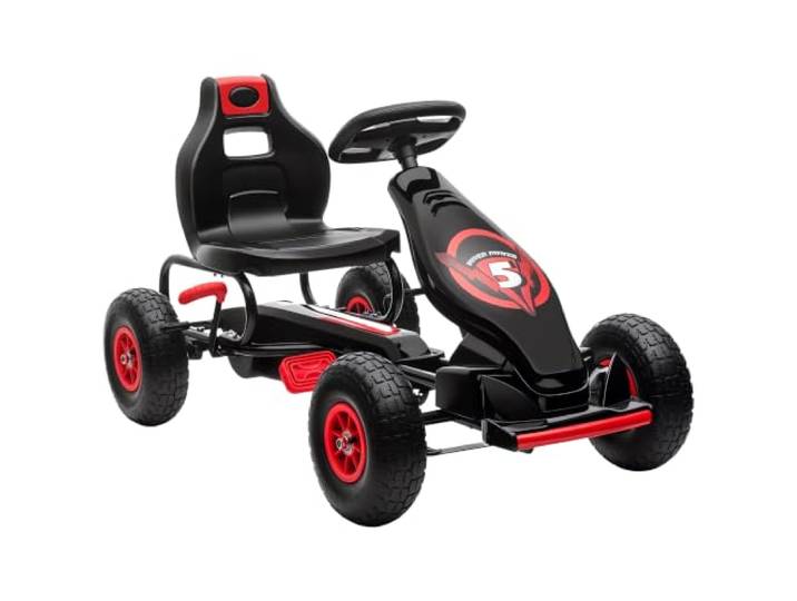 HOMCOM Gokart mit 3-Stufig Verstellbarem Sitz für 5-12 Jahre bis 50 kg Rot Kinderfahrzeug, Tretfahrzeug mit Gummireifen, Pedal, Handbremse, Kettcar, Outdoor