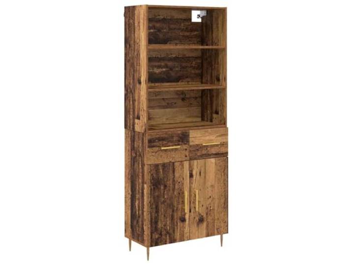 GHVBNMF Highboard 2-teilig Altholz-Optik 69,5x34x180 cm Schmaler Schrank fuer Esszimmer und Wohnzimmer mit Schublade, goldenen Metallbeinen und viel Stauraum auf kleinem Raum.