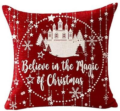Multicon Wholesale Hub Car With Tree Deer Happy Winter, Linen Pillowcase Cushion Sofa Living Room, Merry Christmas Snowflake Ball Red Cover 2 35x35cm