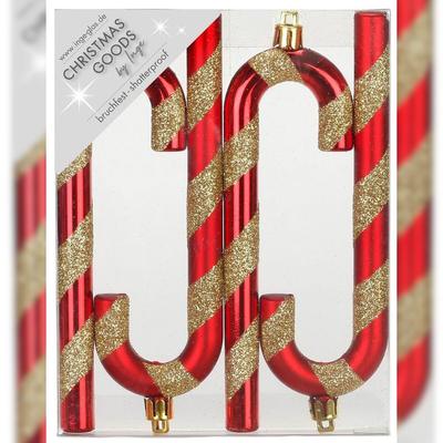 Holly & Jolly 4 Zuckerstangen 14cm Kunststoff Christbaumschmuck Weihnachtsbaumschmuck klein