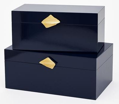 Vintiquewise Set of 2 Decorative Wooden Storage Boxes with Gold Accent