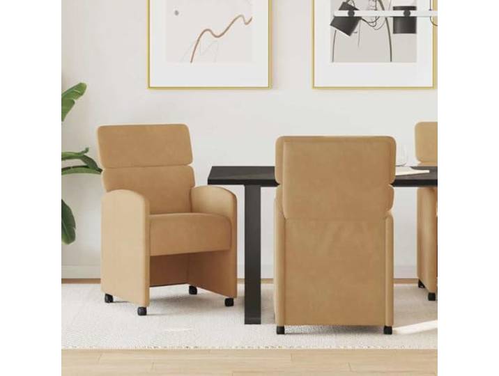HGPOTUY Samt Esszimmerstühle mit Rollen 2 STK Braun Plush Velvet, Armlehnen, Ergonomisch, Modern Design, Ideal für Esszimmer und Homeoffice