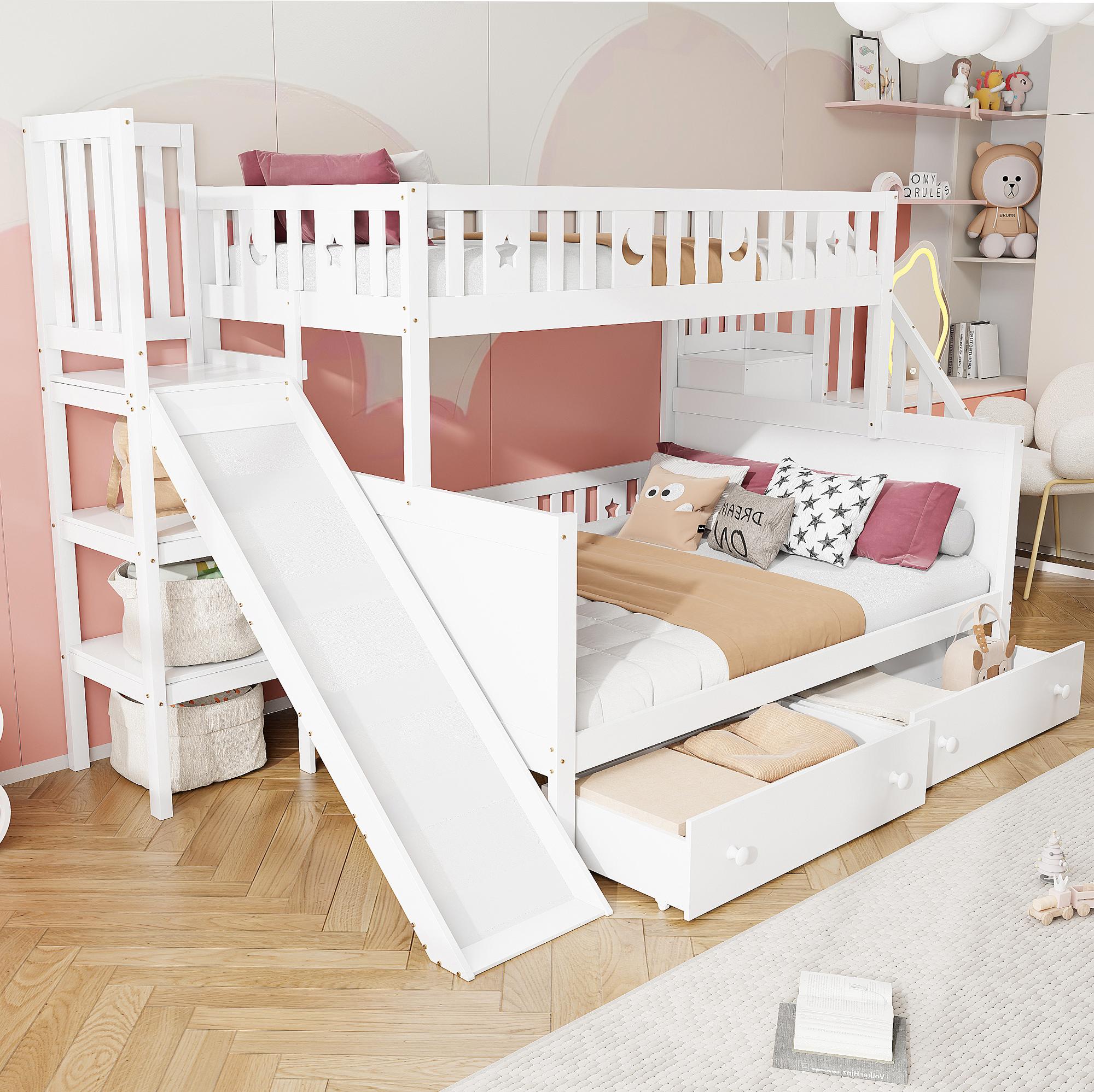 STILVORA Etagenbett 90x200&140x200 Stockbett Doppelbett Kinderbett mit Rausfallschutz,Jugendbett mit Lattenrost und Schublade,Weiß(Ohne Matratze)