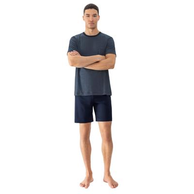 Shorty MEY "BENNISON", Herren, Gr. 54, blau (yacht blau), Obermaterial: 78% Baumwolle, 22% Polyester, bequem kurz, Rundhals, Homewear-Sets Shorty, Legere Passform, Oberteil geringelt, Komfortbund