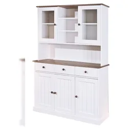 Ebuy24 Wright Sideboard 3 Türen, 2 Glastüren, 3 Schubladen, 3 offene Fächer, weiss, braun.