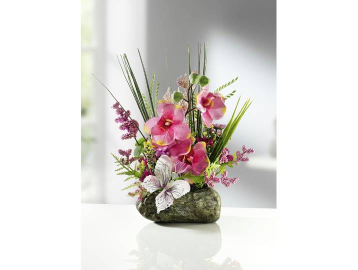 Orchideen-Gesteck auf Stein, Rosa