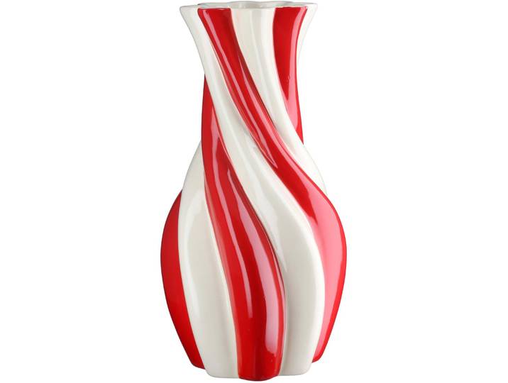 Tischvase GILDE Vase, Kegel, Candy , gestreift, Keramik, creme, rot , rot (creme, rot), B:19,5cm H:39,5cm T:19,5cm Ø:19,5cm, Keramik, Vasen, Tischvase, Vase Candy Dekovase modern Trend Hingucker Geschenkidee