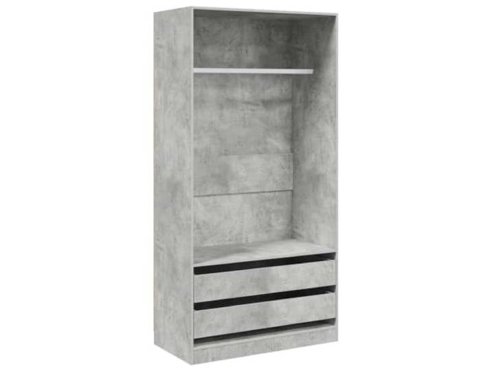 Holzwerkstoffschrank, Betongrau, 100x50x200 cm, 2 Kompakt, 2 Schubladen, Kleiderstange, Pflegeleicht, einfache Montage, Holzwerkstoff