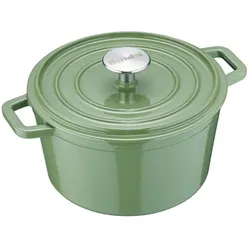 Berndes Bräter Cocotte B.IRON Gusseisen rund 20 cm 2,5 Liter salbeigrün INDUKTION, Pfanne + Kochtopf, Weiss, Grün