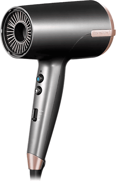 Secador - Remington D6077, 2000 W, 8 velocidades y ajustes de calor, Sensor Thermacare, Difusor incluido, Oro