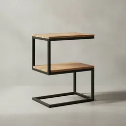 KADIMA DESIGN Beistelltisch Massivholz INDI: S-Design, Schwarz/Metallgestell, 2 Ablageflächen