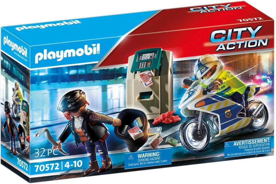 Playmobil Moto de Policía: persecución del ladrón de dinero City Action.