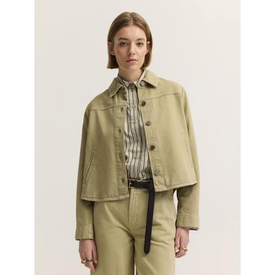 Jeansjacke BUGATTI "Loose Fit", Damen, Gr. 44, beige (160, oliv), 66% Baumwolle, 34% Lyocell, unifarben, loose fit, Jacken Jeansjacke, Loose Fit Baumwolle Lyocell Hemdkragen