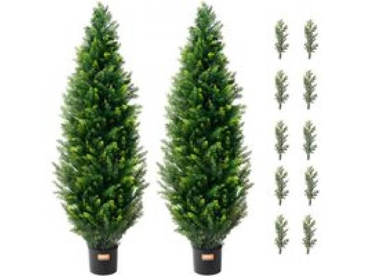VEVOR Künstlicher Formschnittbaum aus Zeder, 121,9 cm hoch (2 Stück), mit zusätzlichen Blättern und Topf, künstliche immergrüne Kiefern-Zypressenpflanze, UV-geschütztes künstliches Grünset