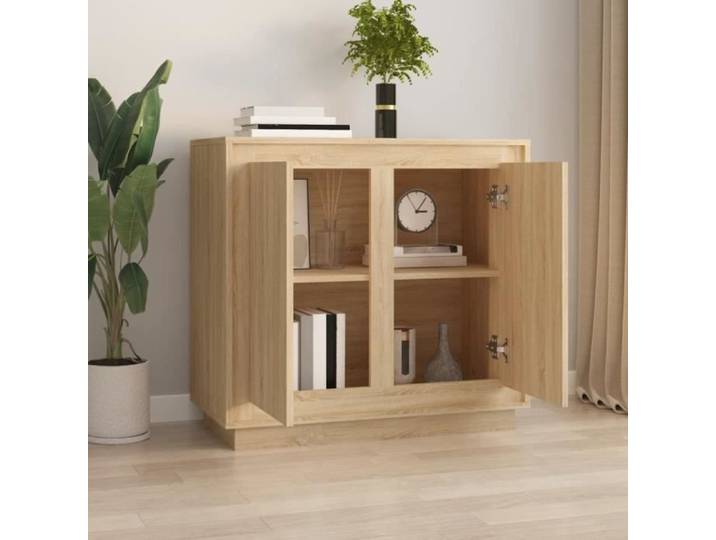 Buffet bas - CUQUE - Chêne sonoma - 80x34x75 cm - Bois d'ingénierie - 4 portes
