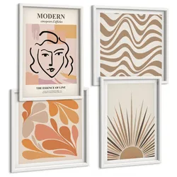 BILDER SET 4er Set - 50x50 cm & 40x60 cm Weißer Rahmen - Sonnen-Boho-Pastelltönen