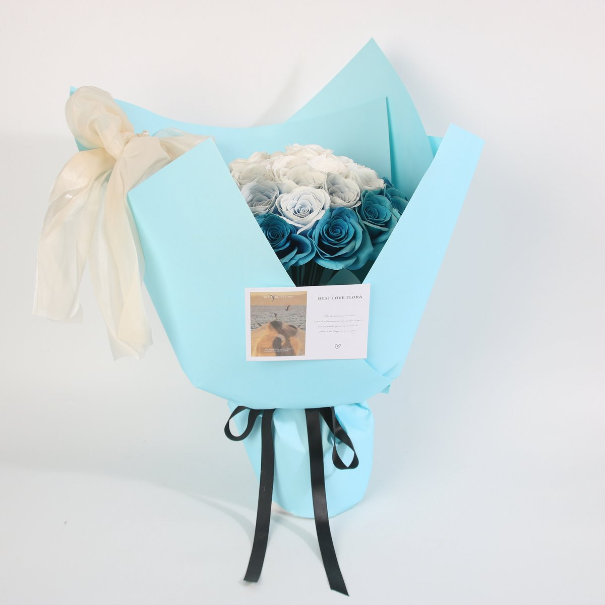 La Roselle Amsterdam Kunstrozenboeket Blauw & Ivoor