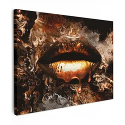 LEINWANDBILD Gold - Lippen - Kunst - Gold - Luxus - Abstrakt Wandbilder 80x60 cm