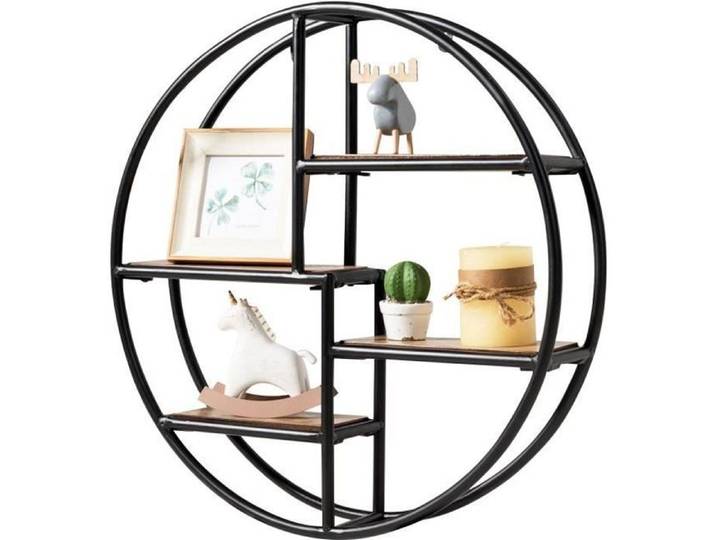 COSTWAY Étagères Murales Ronde de Style Industrielle avec 4 Etagères Dimensions : Ø 55 x 11 CM Matériel de Fixation Inclus