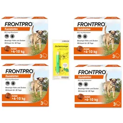 4x FRONTPRO Hunde 4-10 kg + Zeckenzange Set 1 St Sparset