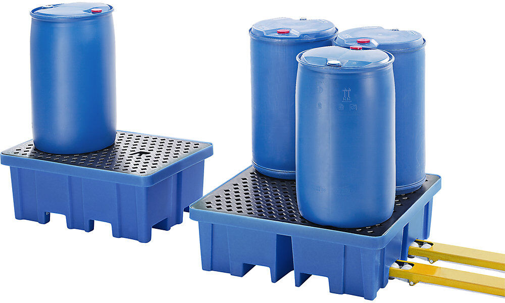 kaiserkraft PE-Auffangwanne, für 2 x 200-l-Fässer, mit PE-Gitterrost