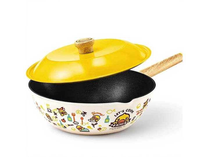 COOKER KING x B.DUCK Poêle Wok antiadhésive avec couvercle - Toutes sources de chaleur - 30 cm