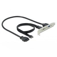 USB 3.2 Gen 2 Slotblende, Key A Stecker + 19 Pin > USB-C + USB-A Buchse schwarz, 50cm Kabel, Laden mit bis zu 60 Watt