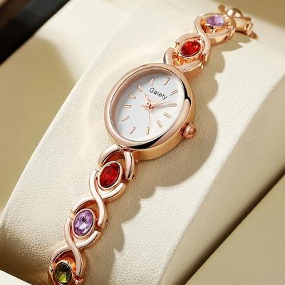 Uplifted Goods Ladies Retro Oval Rhinestone Luxury Quartz Watch rose
