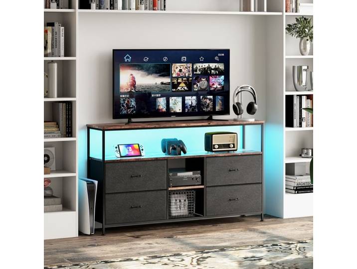 Meuble TV LED - BLANKETSWARM - 108cm - 4 tiroirs en PU - Éclairage personnalisable - Style industriel